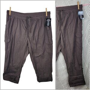 NEW Woman Within Convertable Cargo Pants Plus 24W Casual Capri Stretch Brown